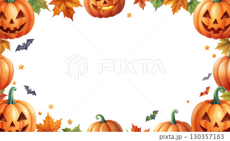 背景素材_ハロウィンイメージのフレーム おばけかぼちゃ 130357183