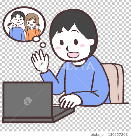 一名男子遠端通話的插圖 一名男子遠端通話的插圖 130357208