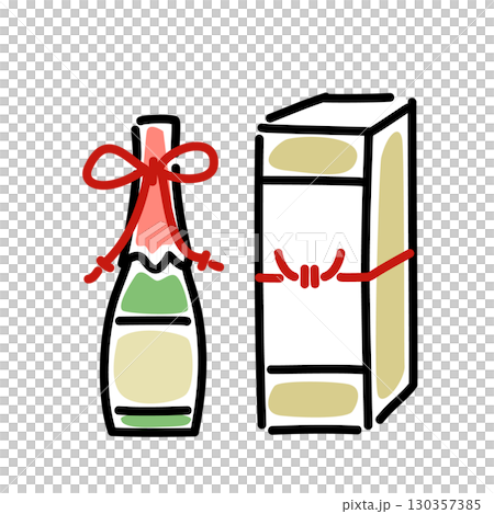 清酒瓶和禮品盒的向量插圖 清酒瓶和禮品盒的向量插圖 130357385