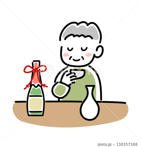 お酒を飲む高齢男性のベクターイラスト お酒を飲む高齢男性のベクターイラスト 130357388