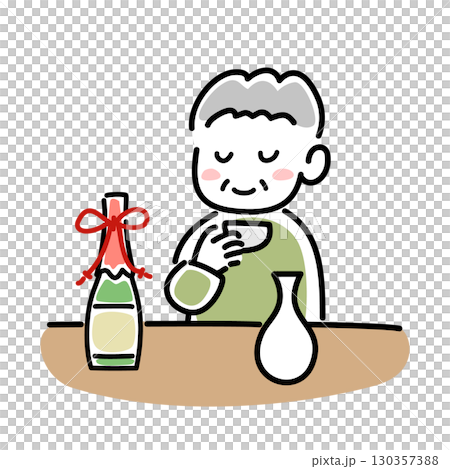 お酒を飲む高齢男性のベクターイラスト お酒を飲む高齢男性のベクターイラスト 130357388