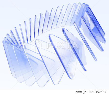 Crystal glossy circle ring of glass transparent triangle plate row with light blue gradient and speed motion effect. Abstract circular line of geometric triangular shapes render. 3D illustration 130357564