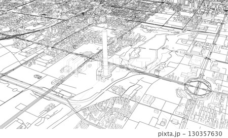 Detailed Cityscape Line Drawing Detailed Cityscape Line Drawing 130357630