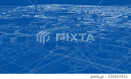 Blue Wireframe Cityscape Blue Wireframe Cityscape 130357631