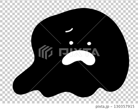 Cute Halloween ghost silhouette, no hands, deformed, worried face, black version. 130357915