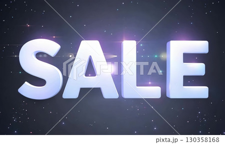 Big white sale sign on starry night sky background 130358168