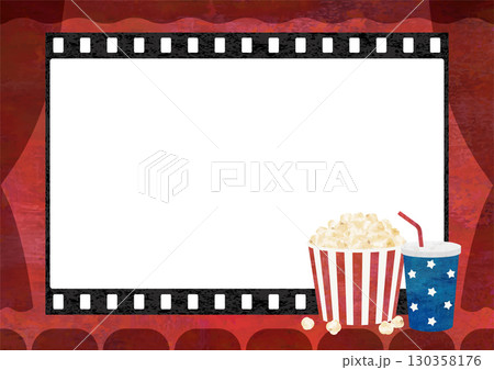ポップコーンと映画館のフレーム水彩 130358176