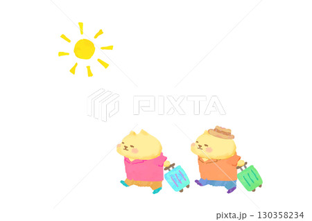 旅行に出かけるかわいい猫の水彩イラスト素材 130358234