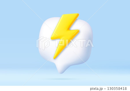 3D lightning bolt in chat bubble icon 3D lightning bolt in chat bubble icon 130358418