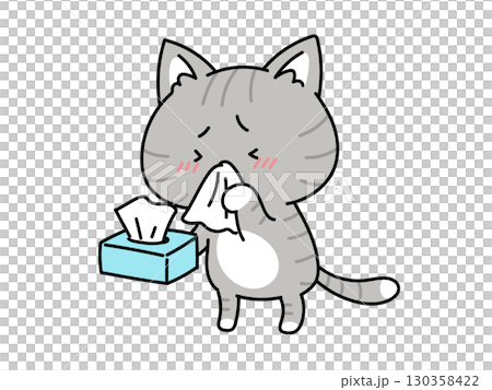 鼻をかむ、鼻をすする、鼻を拭く猫ちゃん 130358422