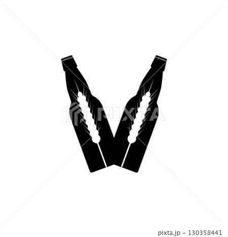 Beer bottles silhouette and wheat ears inside. Isolated vector illustration on white background. 130358441