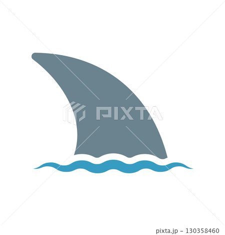 Fish fin icon with water wave. Shark or dolphin fin. Isolated vector illustration on white background. 130358460