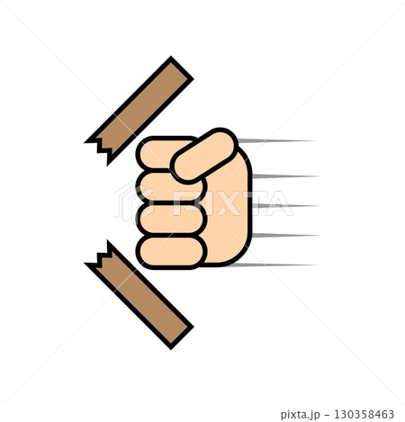 Fist punching breaks the board. Vector illustration. 130358463