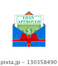 Loan approved with letter notification. Vector illustration. Festive mail envelope with money paper dollar bills.  130358490