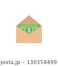 Opened envelope with money. Paper dollar bills. Vector illustration. 130358499