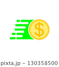 Gold dollar coin and speed symbol. Isolated vector illustration on white background. 130358500