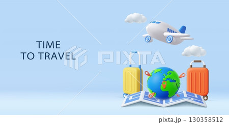 3d Time to travel illustration with map 130358512