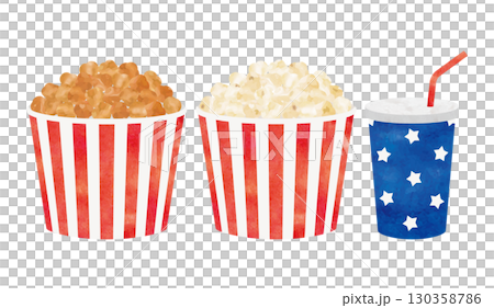 映画館のキャラメルポップコーンとポップコーンとジュース 映画館のキャラメルポップコーンとポップコーンとジュース 130358786