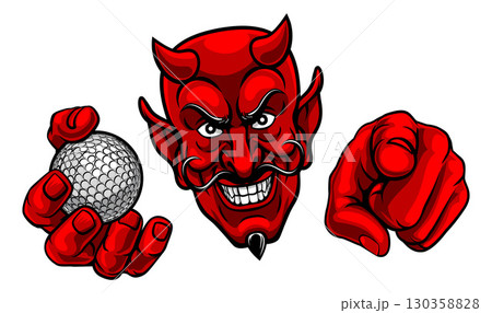 Devil Golf Ball Sport Team Mascot Illustration 130358828