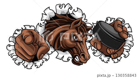 Horse Mustang Stallion Ice Hockey Sports Mascot Horse Mustang Stallion Ice Hockey Sports Mascot 130358843