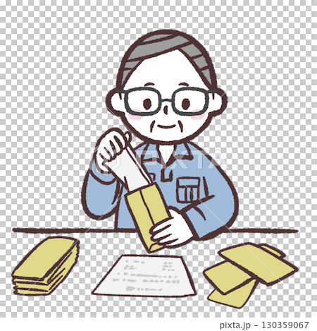 封入作業するシニア男性のイラスト 130359067