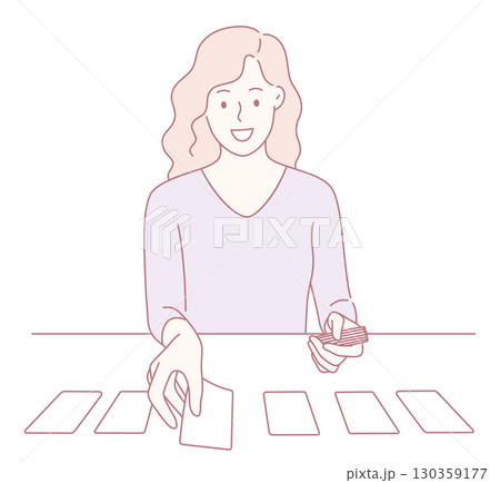 A Woman Engaged in the Art of Card Reading Using Beautiful Tarot Cards for Guidance A Woman Engaged in the Art of Card Reading Using Beautiful Tarot Cards for Guidance 130359177