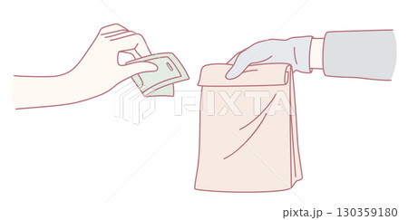 The process of handing over cash transactions with a bag is essential for commerce and business The process of handing over cash transactions with a bag is essential for commerce and business 130359180