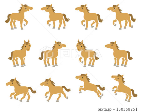 色々なポーズの馬のイラストセット 130359251