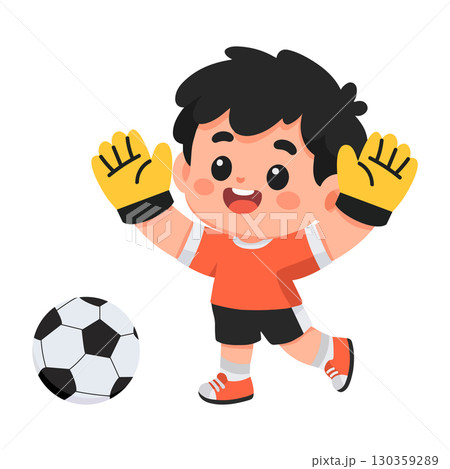 Cartoon Goalkeeper with Soccer Ball Illustration Cartoon Goalkeeper with Soccer Ball Illustration 130359289