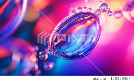 Colorful bubbles float in vibrant hues and reflections. The abstract design captures a mesmerizing blend of light and color for artistic inspiration. Generative AI 130359564