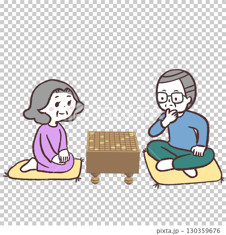 将棋をするシニア男女のイラスト 130359676