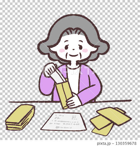 封入作業するシニア女性のイラスト 130359678