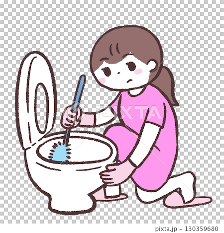 トイレ掃除する女性のイラスト 130359680