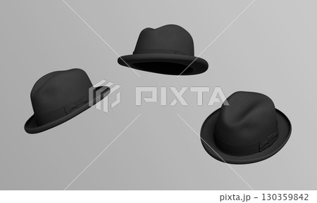 Classic Black Homburg Fedora Hat. 3D Rendering. Classic Black Homburg Fedora Hat. 3D Rendering. 130359842