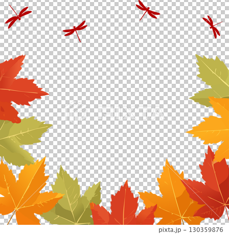 Autumn leaves and red dragonfly frame 130359876