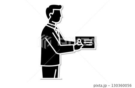 名刺を差し出すビジネススーツ姿の男性イラストアイコン 名刺を差し出すビジネススーツ姿の男性イラストアイコン 130360056