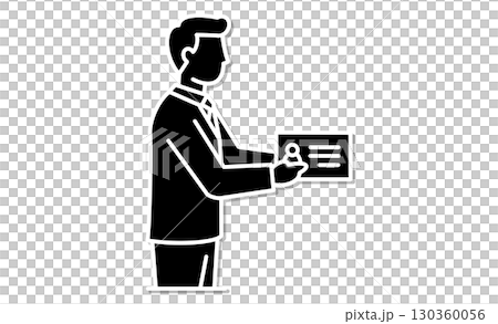 名刺を差し出すビジネススーツ姿の男性イラストアイコン 名刺を差し出すビジネススーツ姿の男性イラストアイコン 130360056