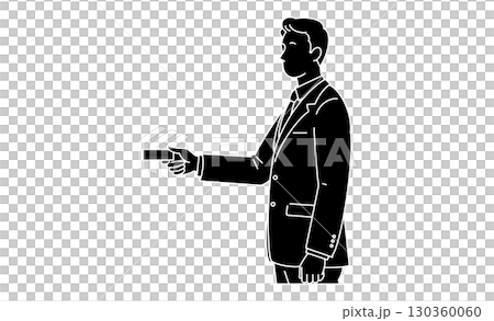 Illustration icon of a man in a business suit handing over a business card 130360060