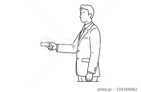 名刺を差し出すビジネススーツ姿の男性イラストアイコン 130360062