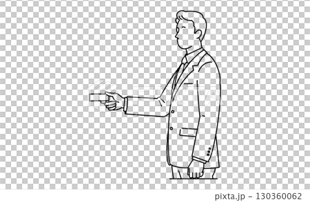 Illustration icon of a man in a business suit handing over a business card Illustration icon of a man in a business suit handing over a business card 130360062