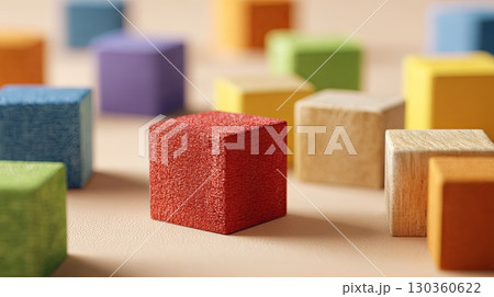 Colorful Wooden Blocks on Neutral Backgroundのイラスト素材 [130360622] - PIXTA