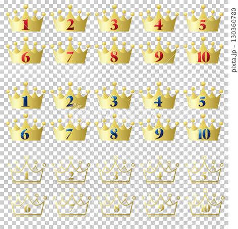 Three color crown ranking icons. Vector illustration on white background. Three color crown ranking icons. Vector illustration on white background. 130360780