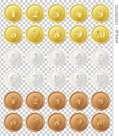メダルのランキングアイコン。金・銀・銅。白背景にベクターイラスト。 130360782