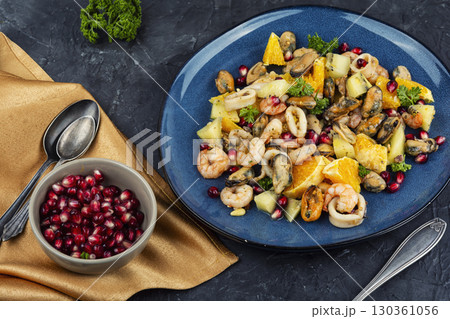 A fresh and colorful seafood salad. A fresh and colorful seafood salad. 130361056