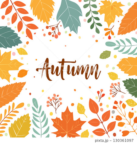 Autumn composition with bright leaves and empty copyspace. . 130361097