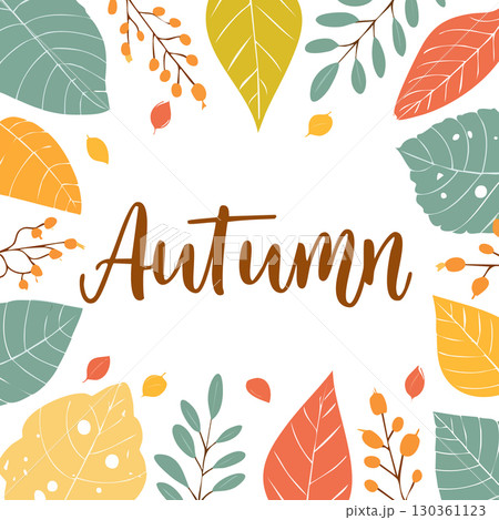 Autumn composition with bright leaves and empty copyspace. . 130361123