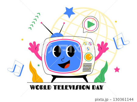 World Television Day Vector Illustration on November 21, Featuring TV, Signal, and Global Broadcasting Concepts in a Flat Style Cartoon Background 130361144