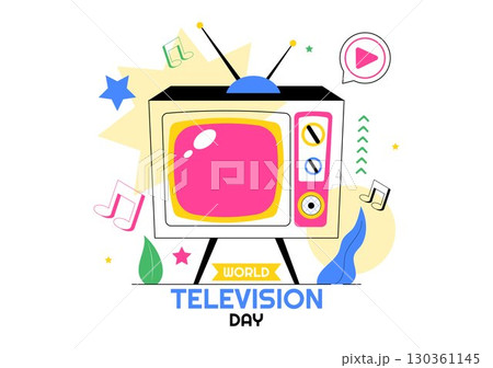 World Television Day Vector Illustration on November 21, Featuring TV, Signal, and Global Broadcasting Concepts in a Flat Style Cartoon Background 130361145