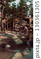 A river courses among numerous rocks in a dense forest setting. 130361305
