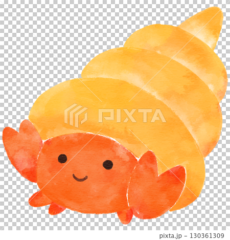 Simple and cute orange hermit crab illustration, watercolor 130361309